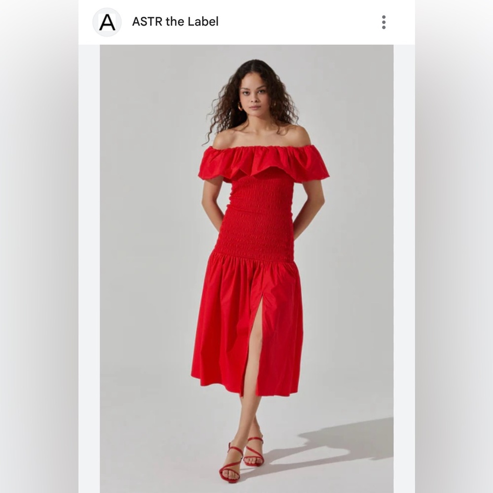 NWT ASTR The Label Promise Red Off-Shoulder Dress with slide slit Size Med
